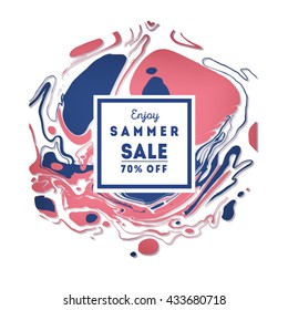 Abstract background vector,  watercolor hand drawn artistic marbling invitation, ebru illustration. Template for summer season sail or trendy card design for party. Sale banner
