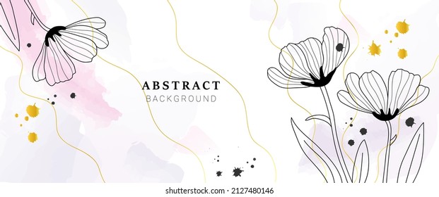 Abstract background. Vector watercolor illustration. Pink and purple. Flowers and leaves. Wedding design