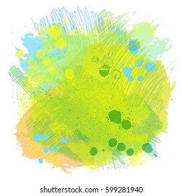 Abstract background. Vector watercolor splash texture background isolated on white. Hand-drawn blob, spot effects. Vivid color bright abstract background. Trendy greenery colors.