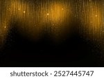 Abstract background with vertical falling golden and silver glowing lines with lights and confetti. Vector illustration.