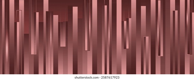 Abstract background with vertical metallic red bars. The background features a glossy red texture with a modern, sleek design. Surreal geometric bar pattern background. Pink background vector.