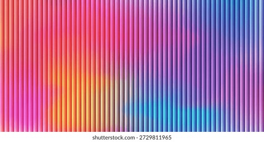 Abstract background with vibrant colorful vertical lines and smooth gradient transition. Futuristic geometric pattern with reeded glass texture effect for modern digital design, web banners, and tech backdrops.