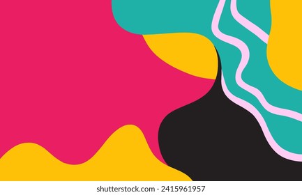 Abstract background of vibrant and colorful waves, featuring a harmonious blend of pink, yellow, teal, and black hues, Vector and illustration