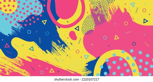 Fondo abstracto con colores y formas vibrantes, vector Memphis diseño creativo moderno