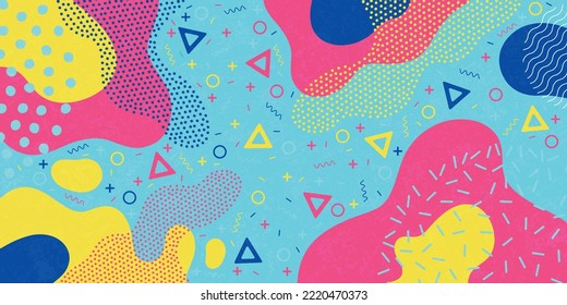 Abstract background with vibrant colors and shapes, vector Memphis modern creative design