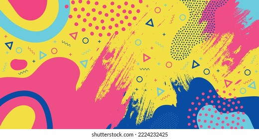 Abstract background with vibrant colors and shapes, vector Memphis modern creative design