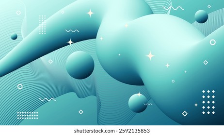 Abstract background of vibrant teal color palette. Flowing element trend design. Magazine, leaflet, billboard, sale, banner, flyer, background. Eps 10