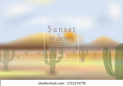 
abstract background with a view of the desert and cactus.Vector illustration blur bokeh background blue tone color.Template for business.