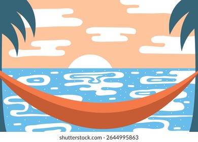 Fondo Abstractas con vista de la hamaca atada a las palmeras. Ilustración vectorial en estilo plano