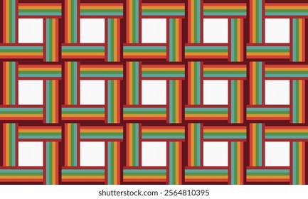 Abstract background with vintage color strip square block color lines endless pattern, seamless replete I get design for fabric printing or retro background, red, green, yellow, orange, brown