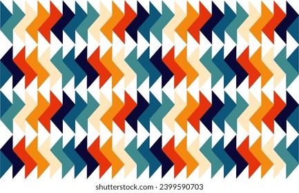 Abstract background with vintage curve strip color, triangle white arrow lines endless pattern, seamless replete I get design for fabric printing, zigzag
