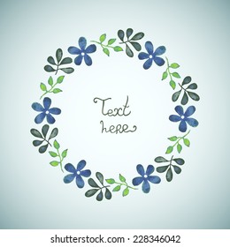 Abstract background with vintage flowers and leaves. Watercolor paint. Nature theme. Can be used for card, invitation or some text.