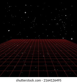 Abstract background with vintage red laser grid into the cosmos universe synthwave vaporwave vector illustration