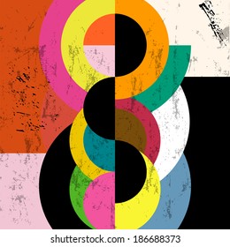 abstract background, vintage/retro geometric design, grungy