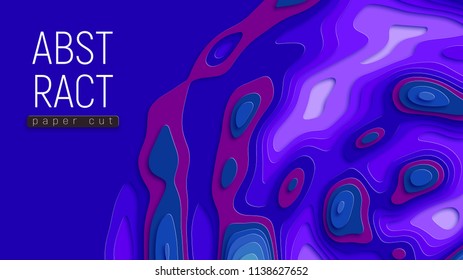 Abstract background in violet and blue tones. Paper cut vector Illustration.