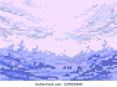 Abstrakter Hintergrund mit violetter Landschaft im Stil der Pixelkunst