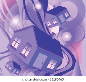 Abstract background with violet houses