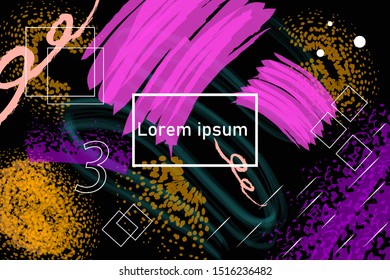 abstract background with violet and orange figures drawn by hand on a dark color