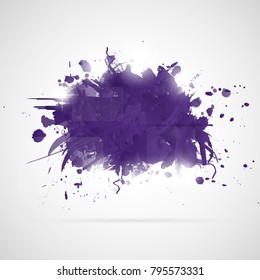 Abstract background with violet paint splashes. Vector illustration.