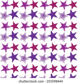 Abstract Background with violet stars. Vector halftone dots outbox 
