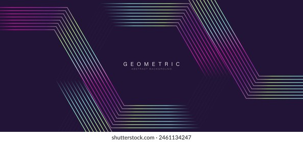 Abstract background with vivid geometric hexagon lines. Futuristic digital hi-technology horizontal banner. Vector illustration