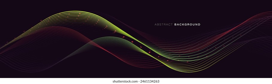 Abstract background with vivid geometric wavy lines. Futuristic digital hi-technology horizontal banner. Vector illustration