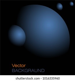 Abstract background of volumetric balls of different sizes on a black background. Vector stock.