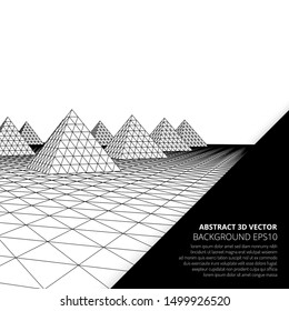 Abstract background with volumetric pyramids. Surreal landscape. The geometric structure of objects.