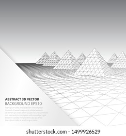 Abstract background with volumetric pyramids. Surreal landscape. The geometric structure of objects.