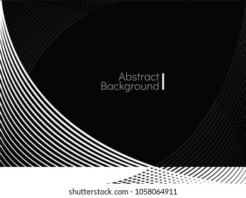 Abstract background wallpaper : curve white and grey stripes on black background with lots of copy space.