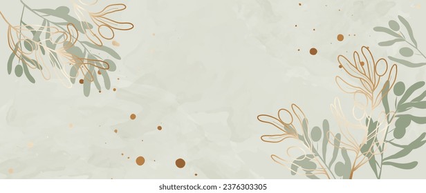 Abstrakter Hintergrund, Tapete-Design mit Olivenbaum Zweig im goldenen Stil. Line Art Vektor. Elegante botanische Illustration, geeignet für Stoff, Drucke, Deckel.	