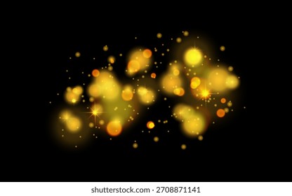 Abstract background with warm bokeh effect. Background for holidays, party, celebrating or festival. Wallpaper with bokeh effect on black background. Glitter and sparkling. Vector illustration. 