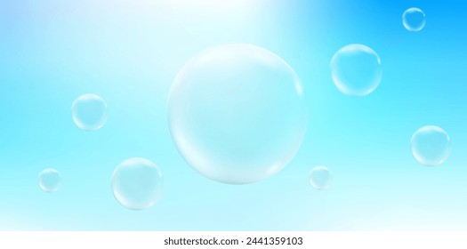 Abstract background with water drops. Liquid transparent bubbles for fresh, pure, health products. Aqua vector background