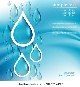 abstract background with water drops on blue, vector.