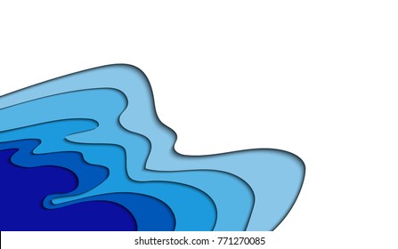 Abstract Background. Water wave blue White paper art style. Paper white design with shadows,Vector Illustration