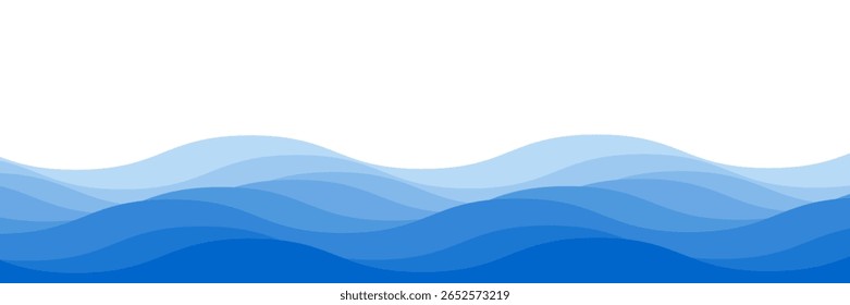 Abstract background water wave pattern. Sea or ocean waves layered vector illustration. Blue river wave layer pattern isolated on transparent background
