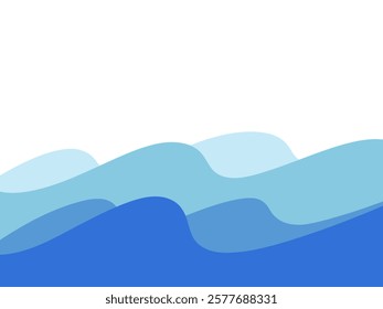 Abstract background of water waves in blue shades. The color illustration is hand-drawn, vector. An element for banner design, decoration, and decoration with a place for text. Multi-layered sea waves