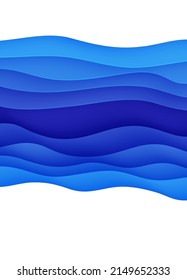 Fondo abstracto con olas de agua en el estilo de corte de papel. Papel pintado en 3d con cubierta moderna ondulada y profunda. capas de color azul con una sombra suave en el papel. Ilustración vectorial, formas de origami.