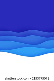 Fondo abstracto con olas de agua en el estilo de corte de papel. Papel pintado en 3d con cubierta moderna ondulada y profunda. capas de color azul con una sombra suave en el papel. Ilustración vectorial, formas de origami.