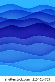 Fondo abstracto con olas de agua en el estilo de corte de papel. Papel pintado en 3d con cubierta moderna ondulada y profunda. capas de color azul con una sombra suave en el papel. Ilustración vectorial, formas de origami.