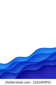 Abstract background with water waves in paper cut style. 3d wallpaper with cut out deep wavy modern cover. Blue color layers with smooth shadow papercut art. Vector illustration, origami shapes.