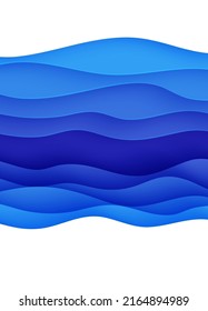 Fondo abstracto con olas de agua en el estilo de corte de papel. Papel pintado en 3d con cubierta moderna ondulada y profunda. capas de color azul con una sombra suave en el papel. Ilustración vectorial, formas de origami.