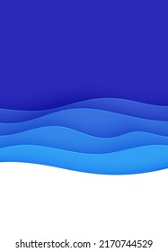Fondo abstracto con olas de agua en el estilo de corte de papel. Papel pintado en 3d con cubierta moderna ondulada y profunda. capas de color azul con una sombra suave en el papel. Ilustración vectorial, formas de origami.