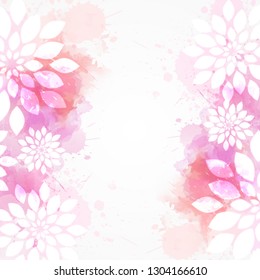 Abstract background with watercolor colorful splashes and flowers. Pink colored. Template for your designs, such as wedding invitation, greeting card, posters, etc.