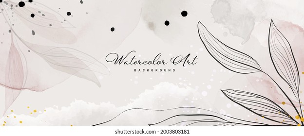Abstract background watercolor earth tone botanical and gold glitter