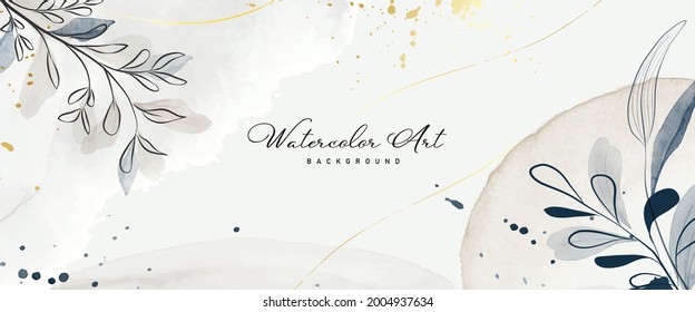 Abstract background watercolor earth tone botanical and gold line