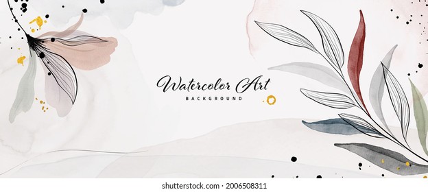 Abstract background watercolor gentle flower leaves and gold drops