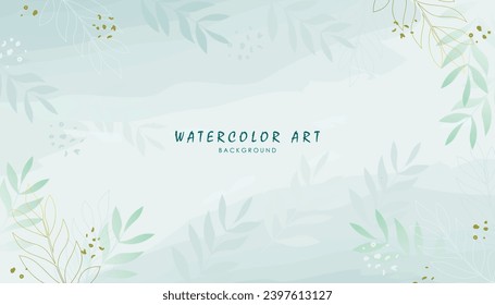 abstract background with watercolor golden willow leaves. Watercolor vector frame with green leaves. summer, spring background vector.