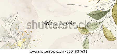 Abstract background watercolor green botanical and gold splash