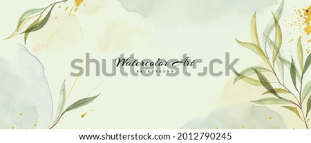Abstract background watercolor with green leaves decorative gold drops